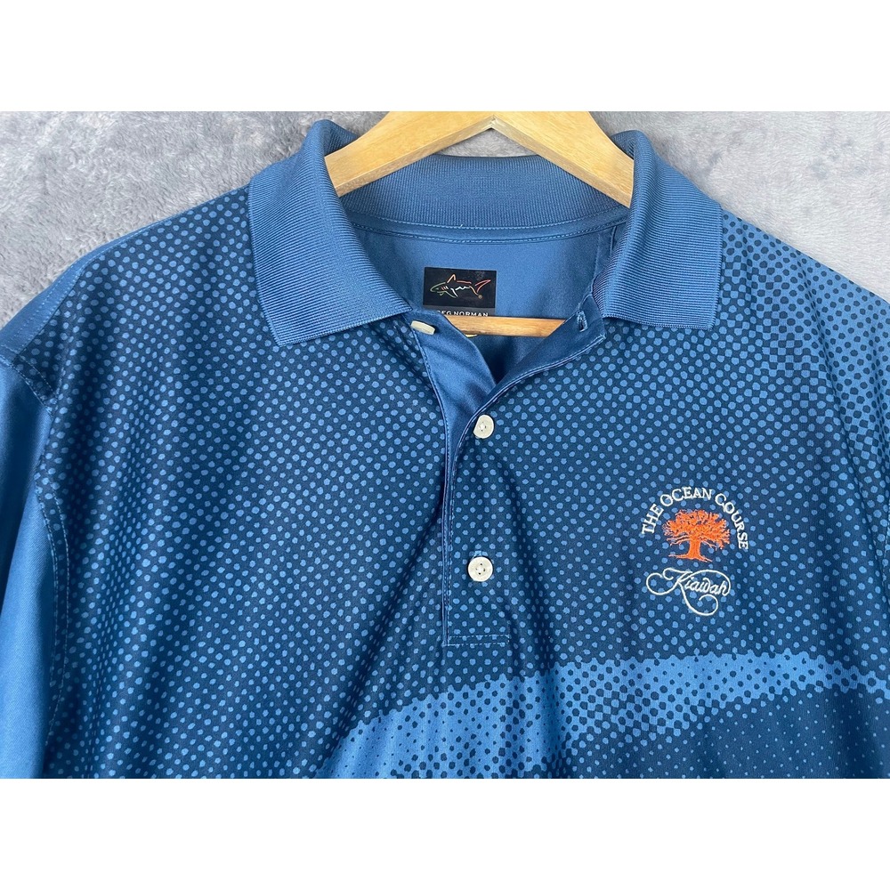Greg Norman Mens Medium Kiawah Island Ocean Course Golf Polo Shirt Blue Pattern